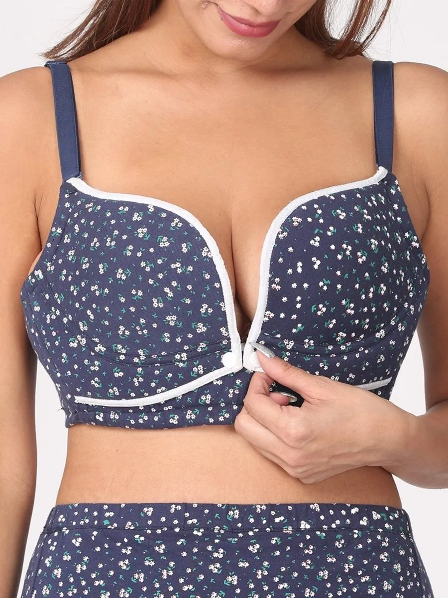 Floral Print Front Open Nursing Bra