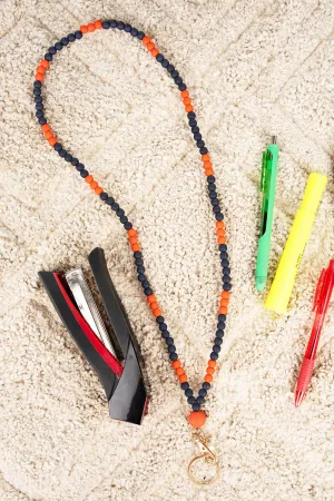 Game Day Navy and Orange Beaded Lanyard