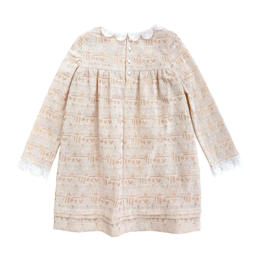 Girls Lotus Trim Dress - Blush