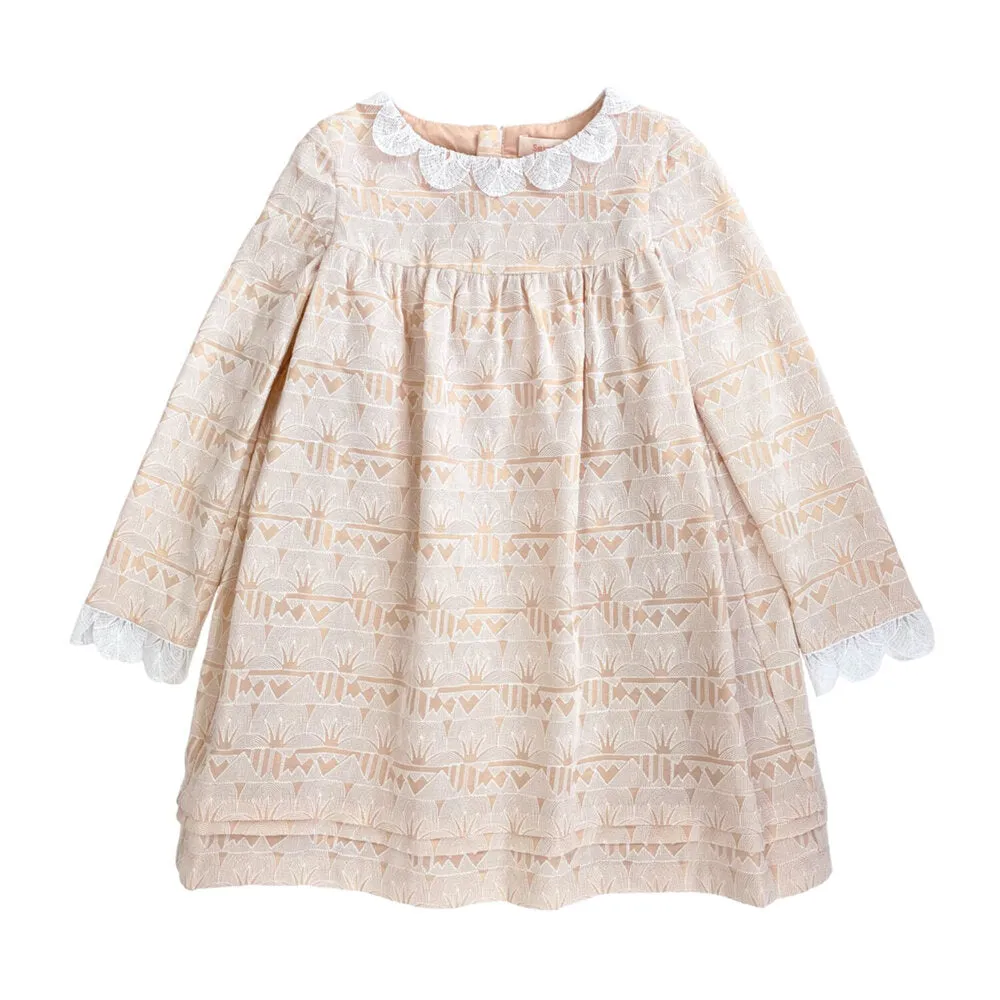 Girls Lotus Trim Dress - Blush