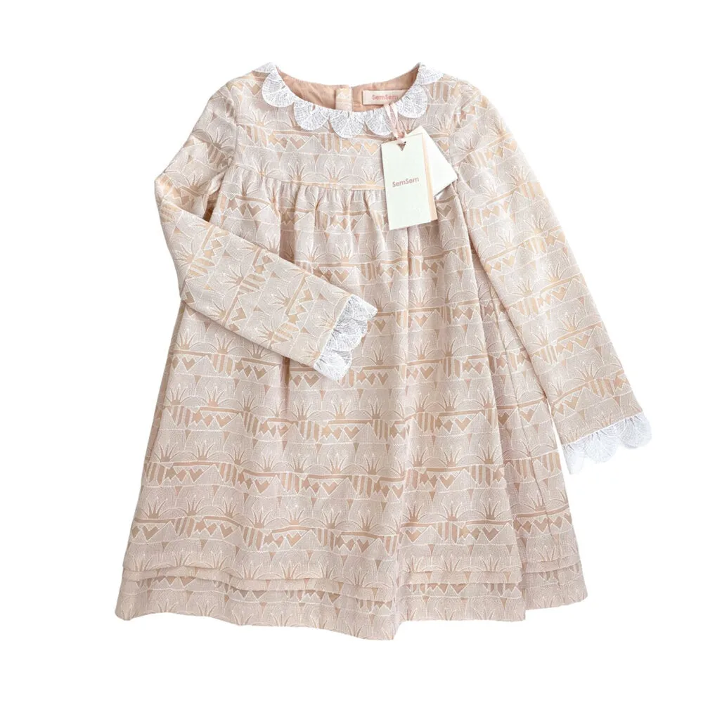 Girls Lotus Trim Dress - Blush