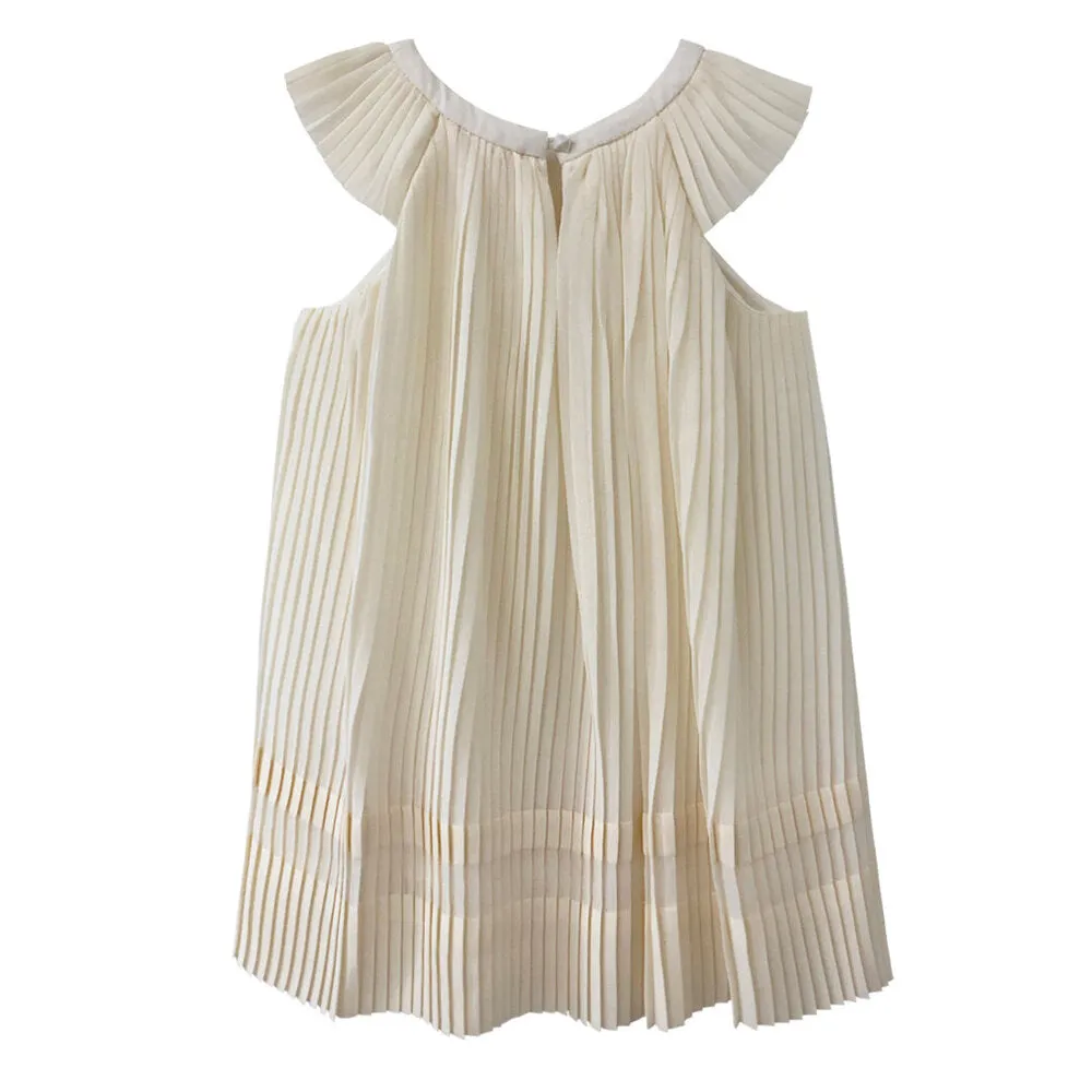 Girls Maryam Pleated Dress - Egret