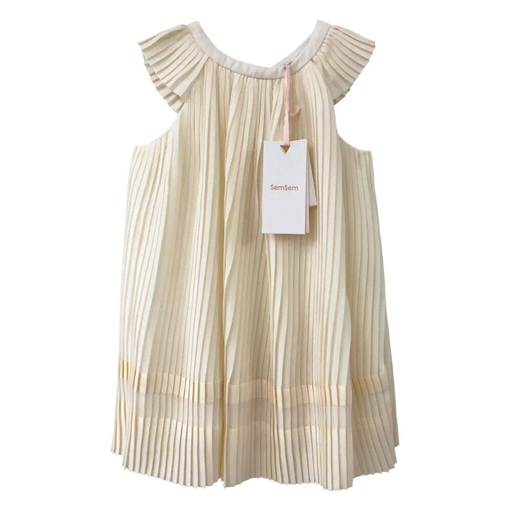 Girls Maryam Pleated Dress - Egret