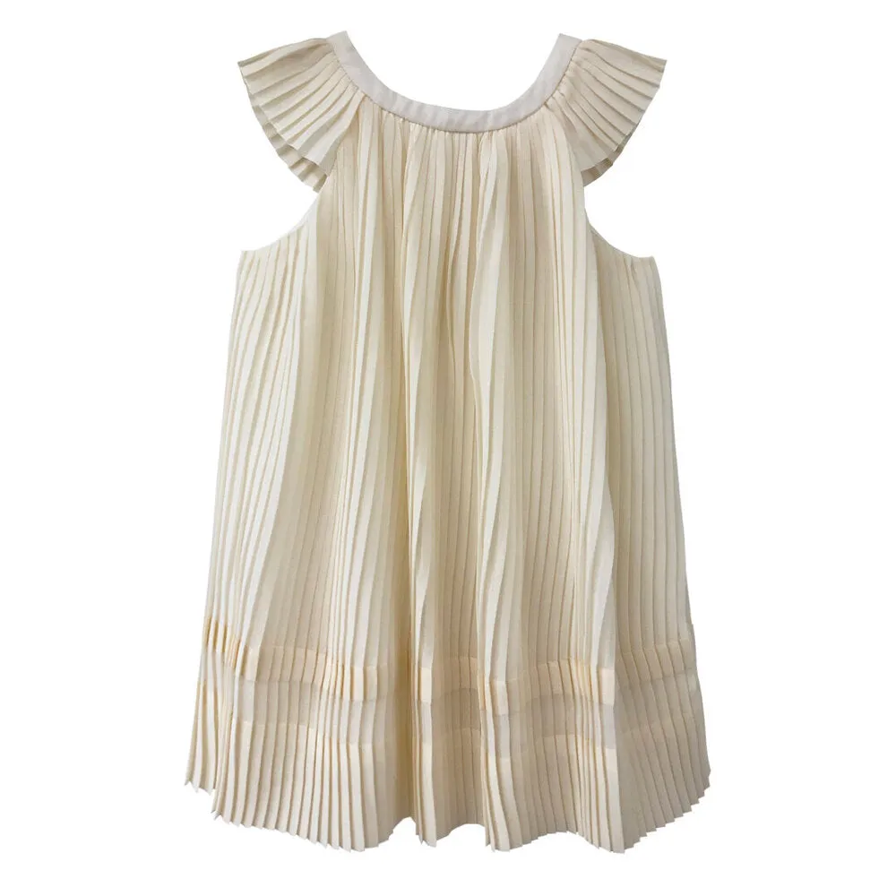 Girls Maryam Pleated Dress - Egret