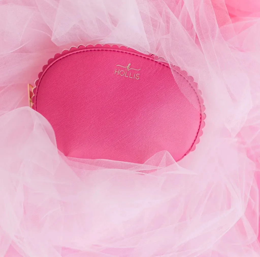 Hollis Large Scallop Zip Glam Bag-Hot Pink..
