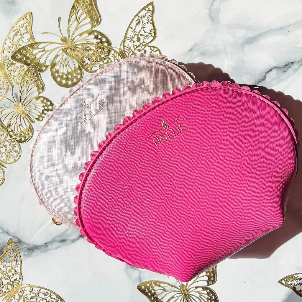 Hollis Small Scallop Zip Glam Bag-Metallic Blush..