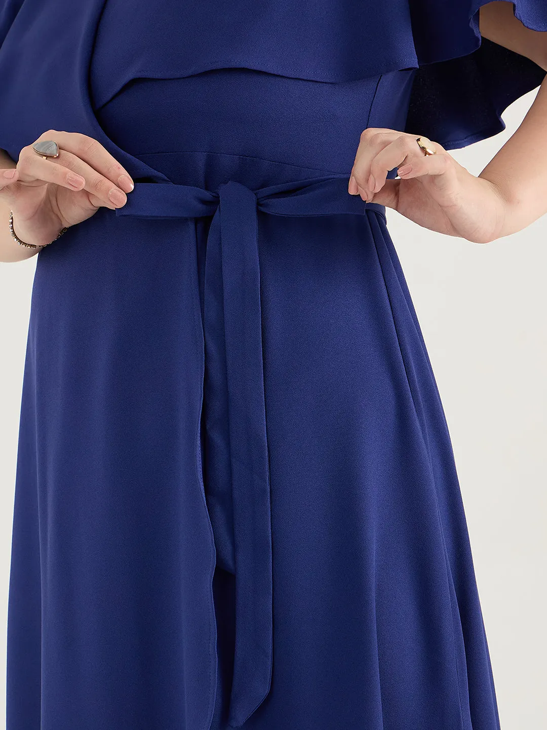 Ink Blue Wrap Formal Maxi Dress