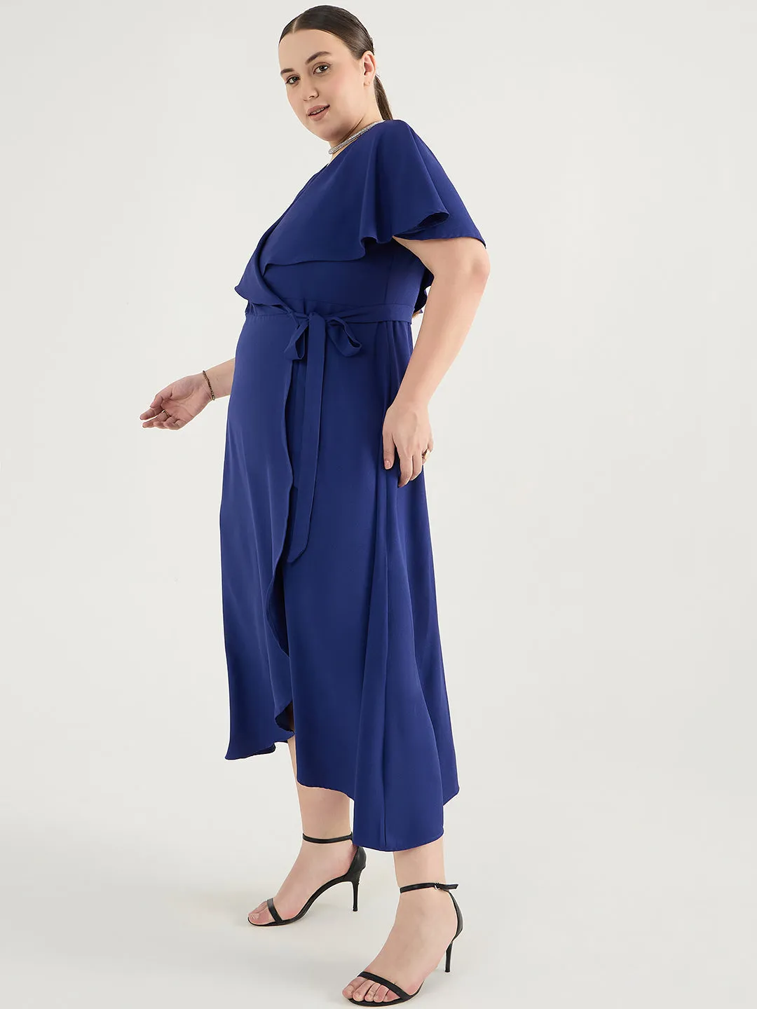 Ink Blue Wrap Formal Maxi Dress