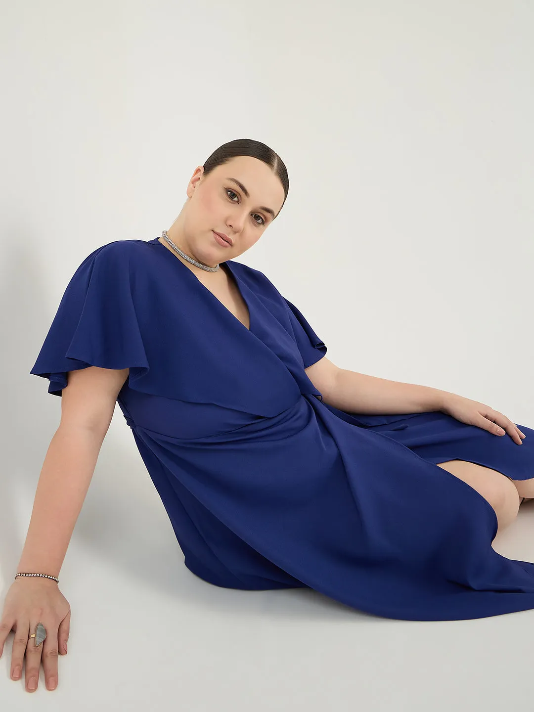 Ink Blue Wrap Formal Maxi Dress