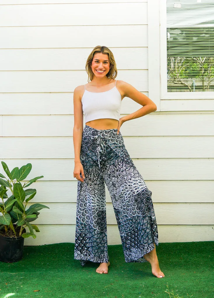 Ivory Peacock Palazzo Wrap Pants