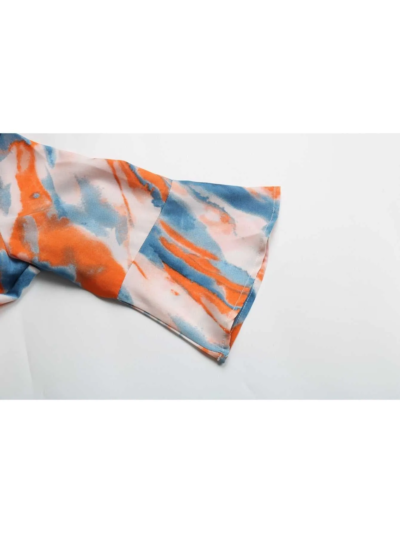 KittenAlarm - tie dye print V neck buttons open front French tea break Dress