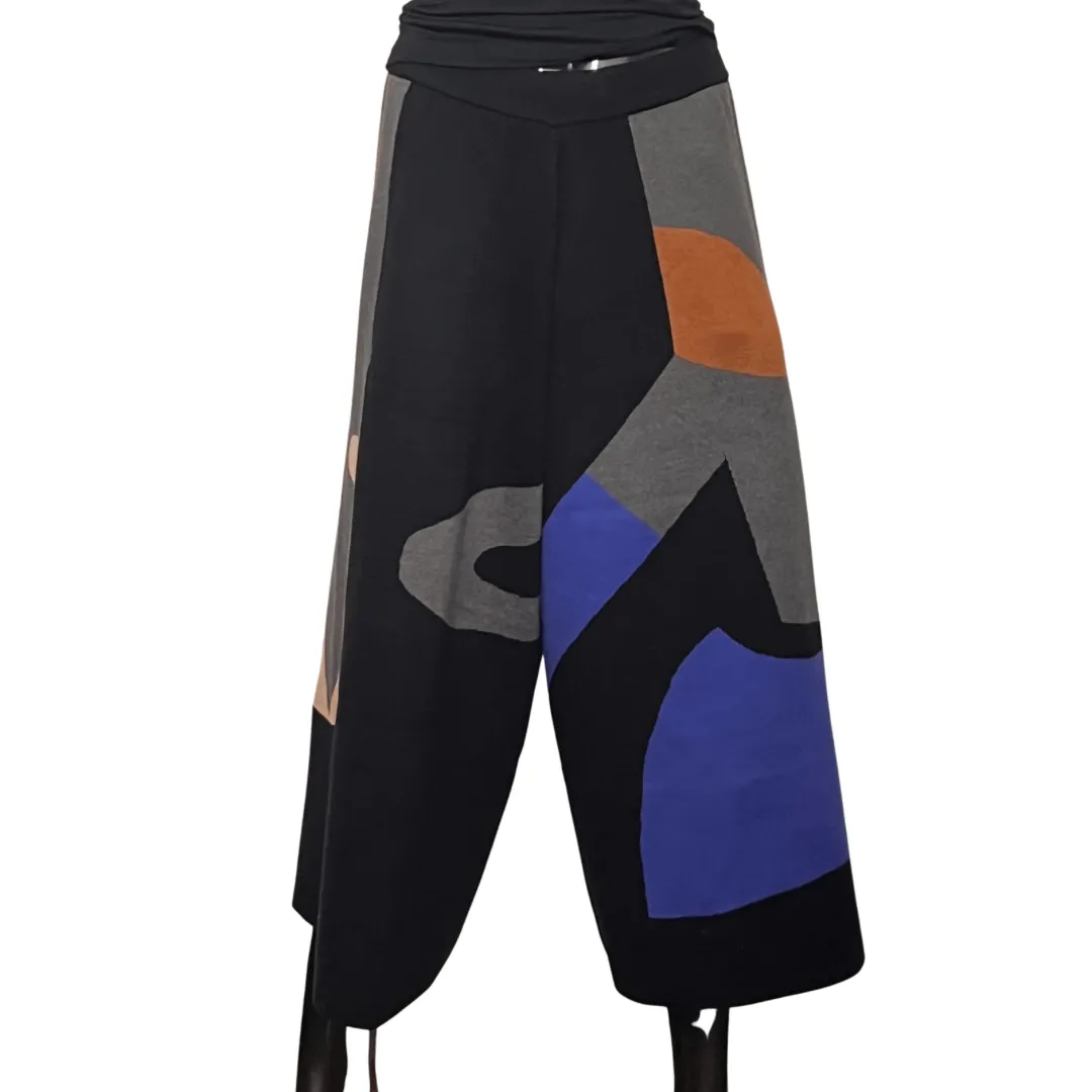 Knit Color Block Culottes - Black