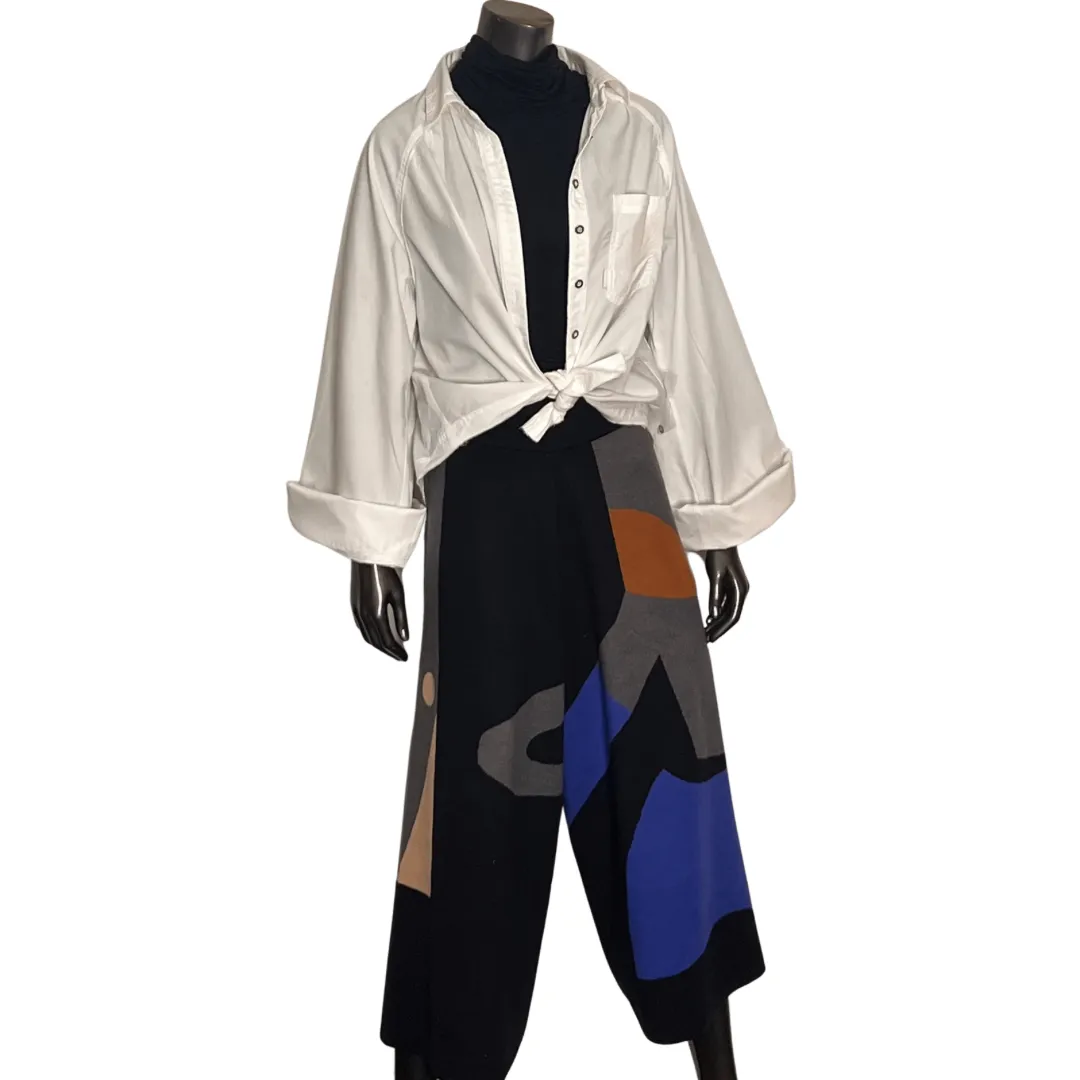 Knit Color Block Culottes - Black