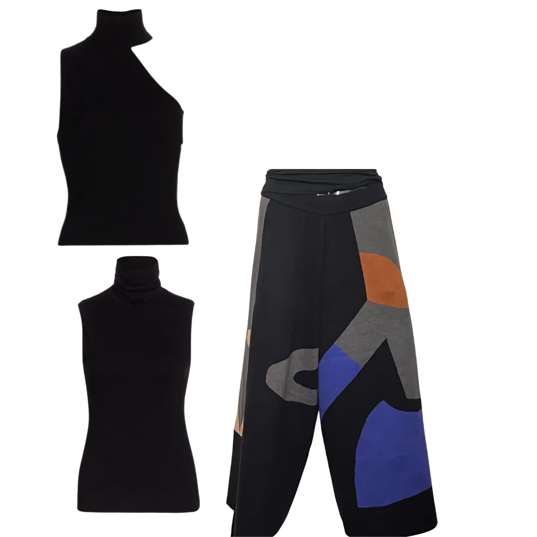 Knit Color Block Culottes - Black