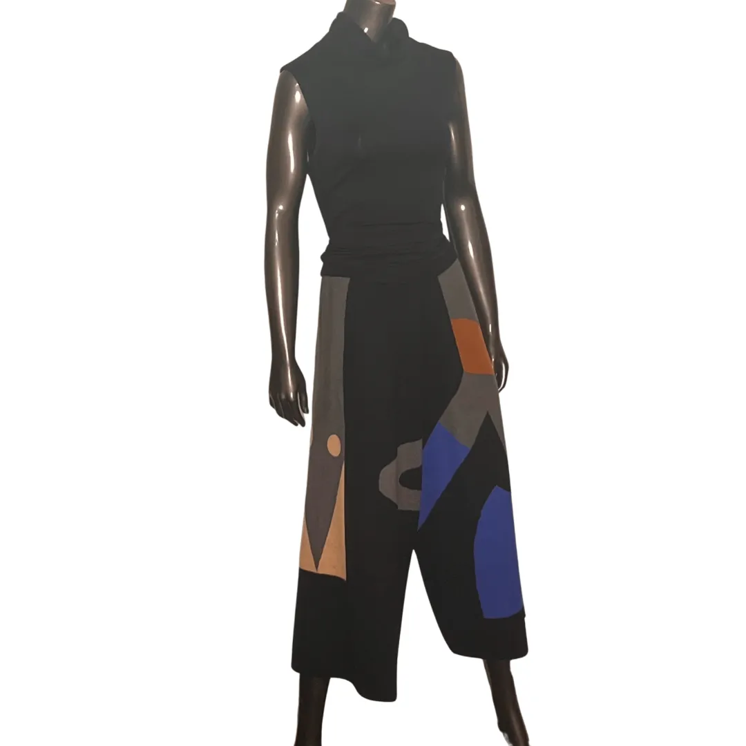 Knit Color Block Culottes - Black