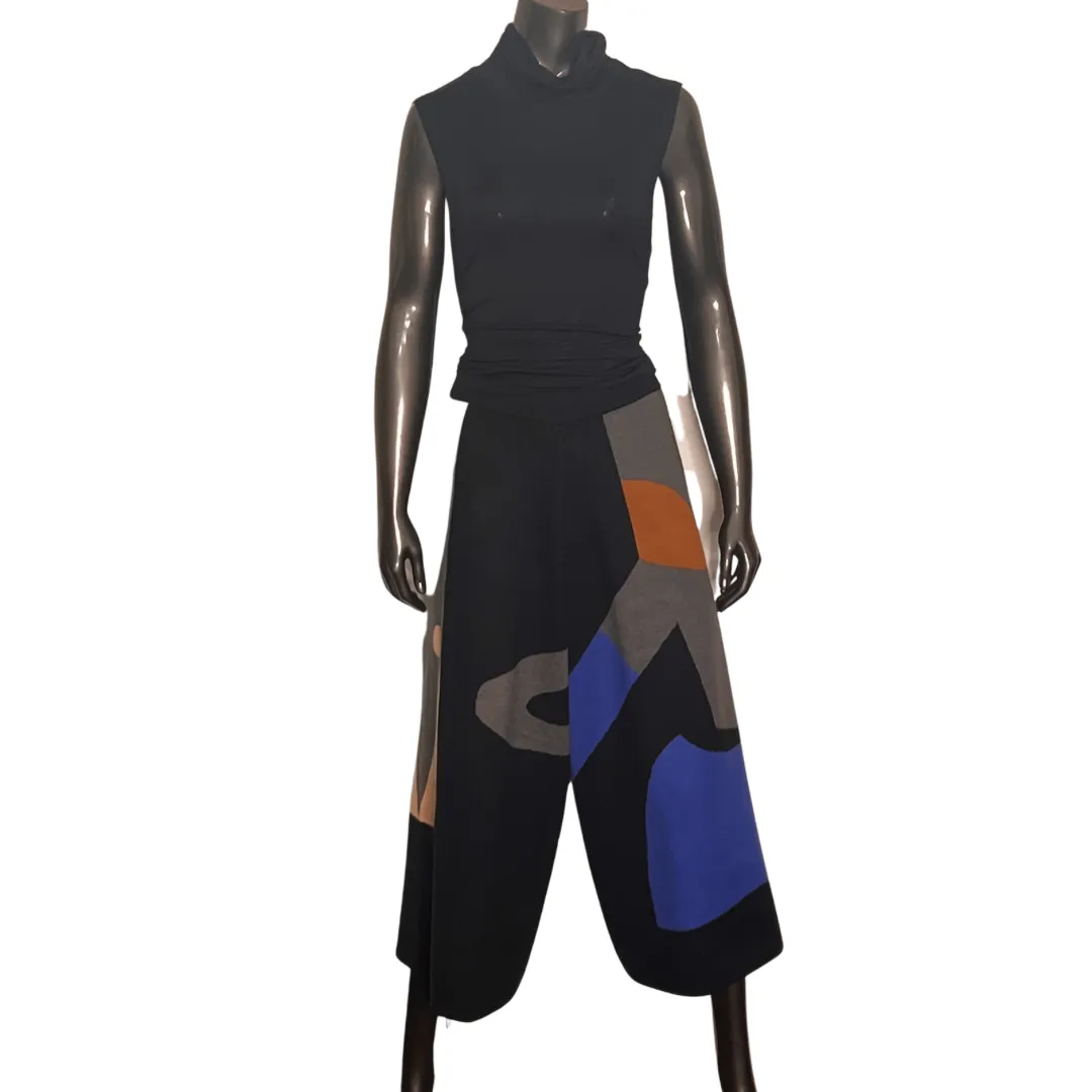 Knit Color Block Culottes - Black