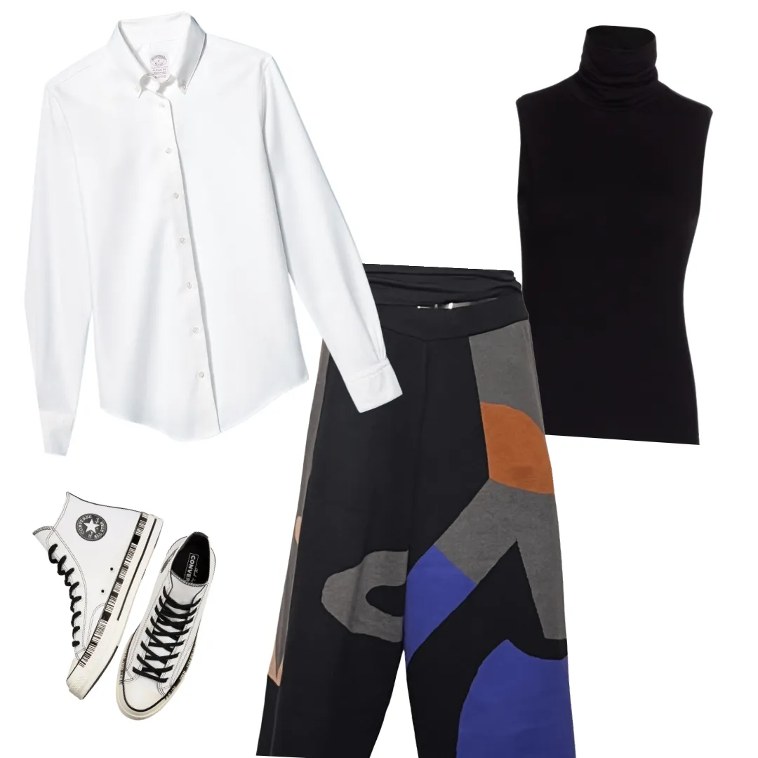 Knit Color Block Culottes - Black