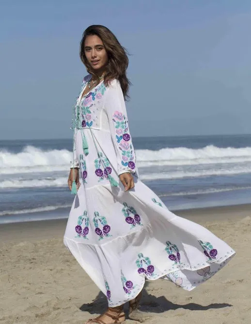 Lara Embroidered Maxi Dress Natural/ Multicolor
