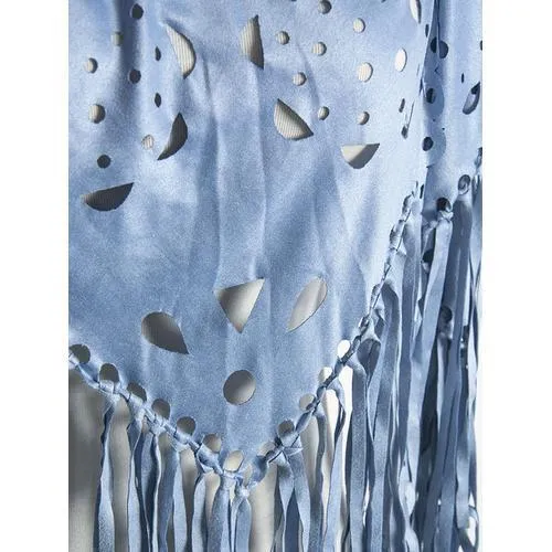 Light Blue Suedette Laser Cut Fringed Cape