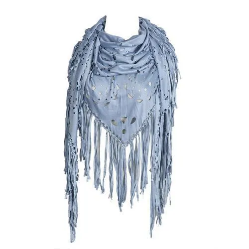 Light Blue Suedette Laser Cut Fringed Cape