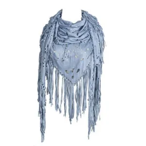 Light Blue Suedette Laser Cut Fringed Cape