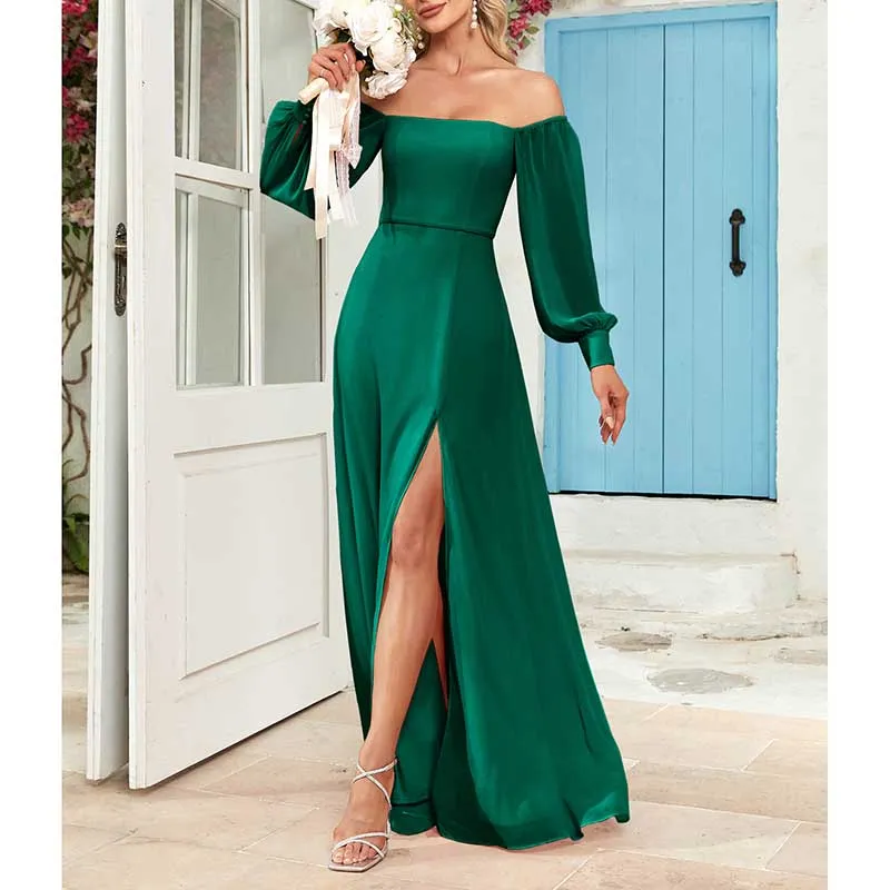 Long Prom Gown Off The Shoulder Evening Dress Chiffon Bridesmaid Dress