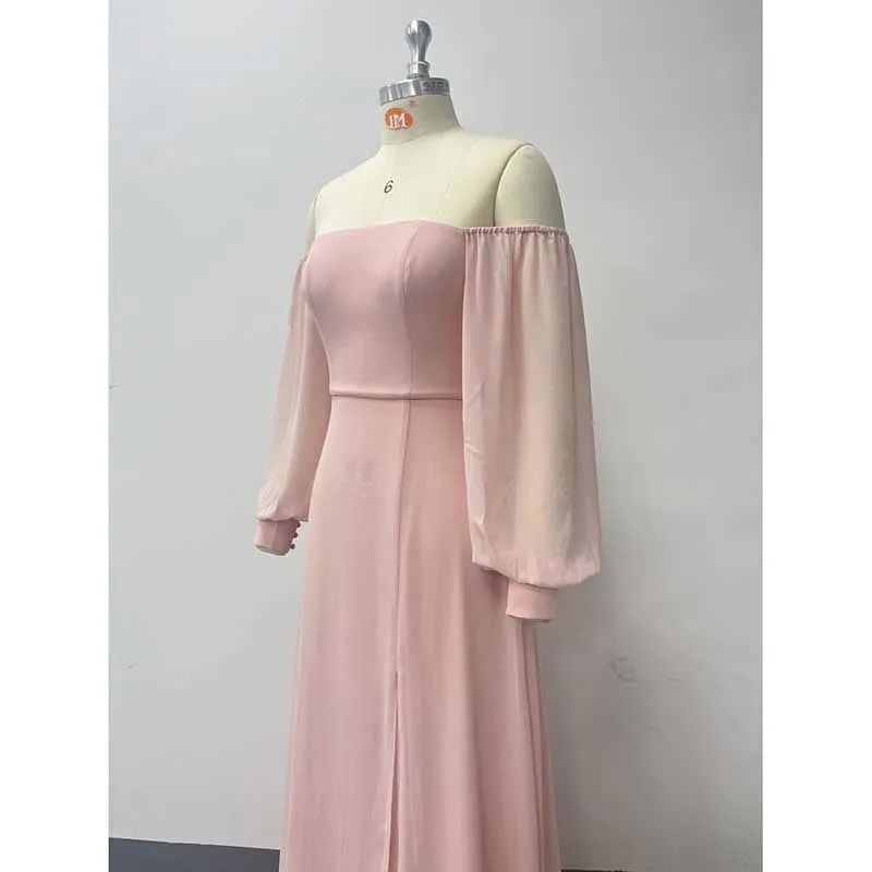 Long Prom Gown Off The Shoulder Evening Dress Chiffon Bridesmaid Dress