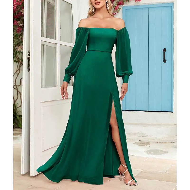 Long Prom Gown Off The Shoulder Evening Dress Chiffon Bridesmaid Dress