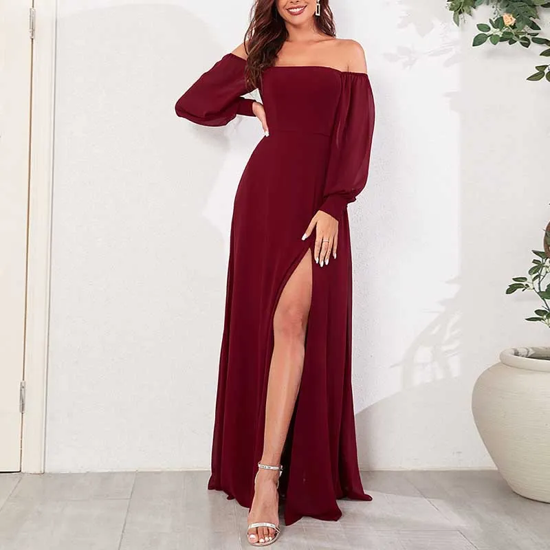 Long Prom Gown Off The Shoulder Evening Dress Chiffon Bridesmaid Dress
