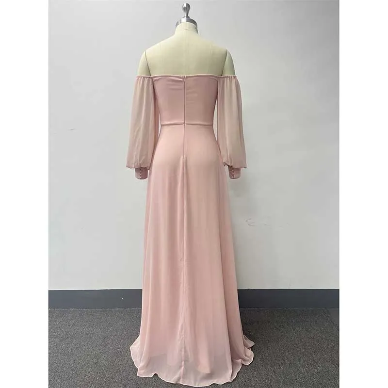 Long Prom Gown Off The Shoulder Evening Dress Chiffon Bridesmaid Dress