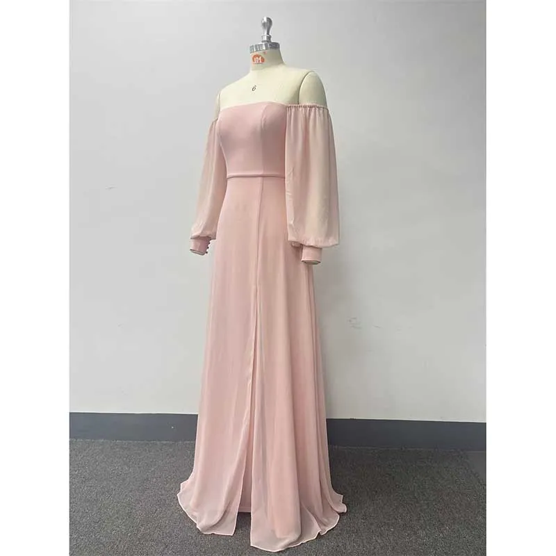 Long Prom Gown Off The Shoulder Evening Dress Chiffon Bridesmaid Dress