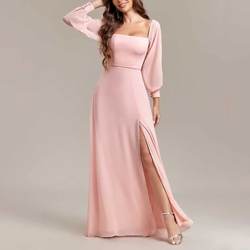 Long Prom Gown Off The Shoulder Evening Dress Chiffon Bridesmaid Dress