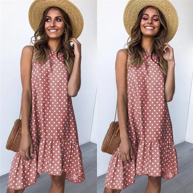 Lossky Women Summer Dress Polka Dot Chiffon Sleeveless Beach Mini Casual Yellow Sundress 2021 Fashion Plus Size Dress For Women
