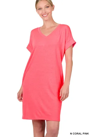 Love Hard Dress in Coral Pink