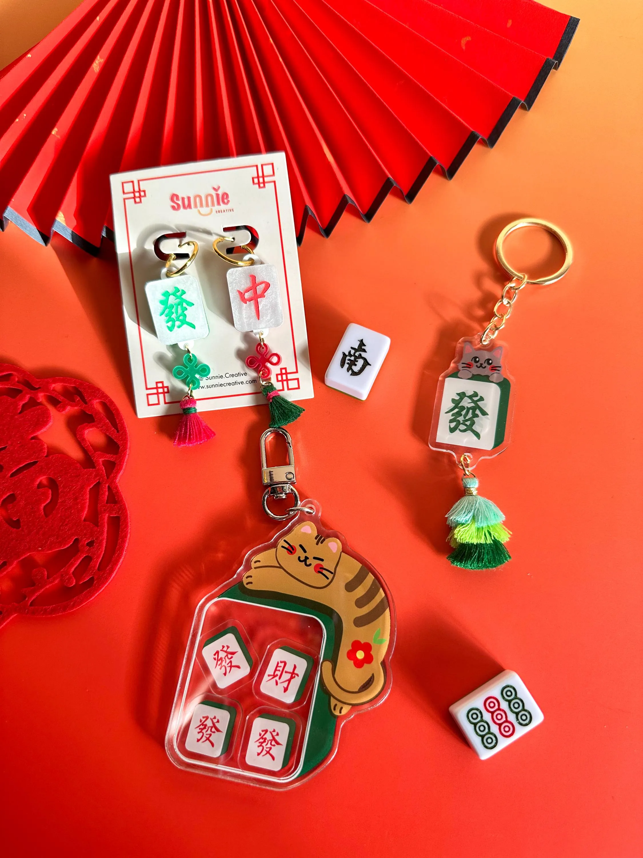 Mahjong Cat Acrylic Keychain