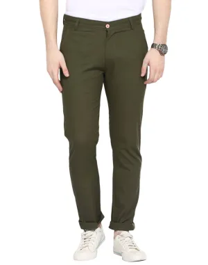 Men's Green Cotton Solid Mid-Rise Casual Regular Fit Chinos