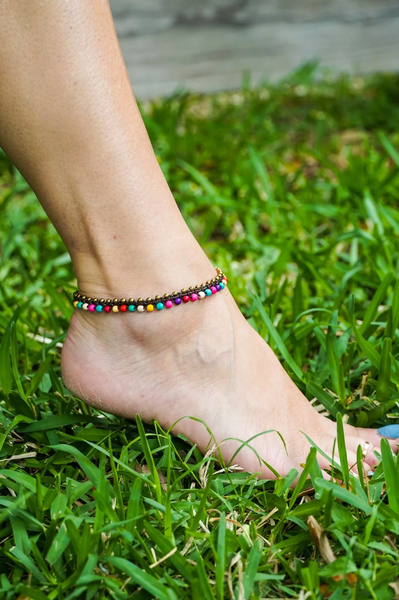 Multicolor Golden Brass Boho Anklet