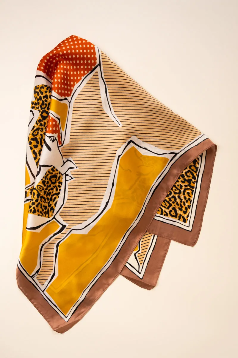 Mustard Printed Stampede Polyester Scarf
