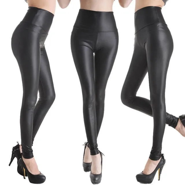 New Women Sexy Leggings Faux Leather Stretch Legging High Waist Leggings Juniors Pants 4 size 21 Colors
