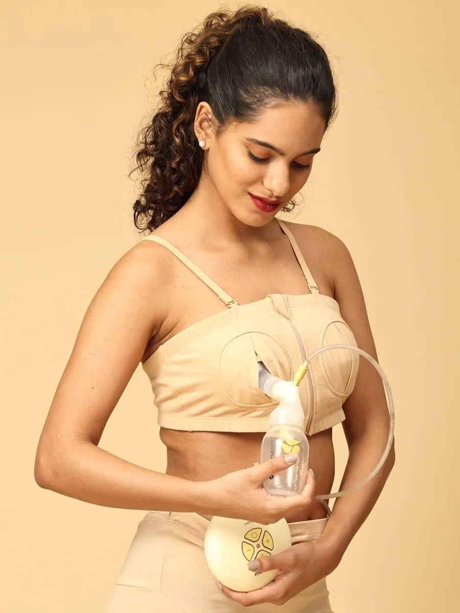 Nursing Pumping Bra Beige-Hand Free