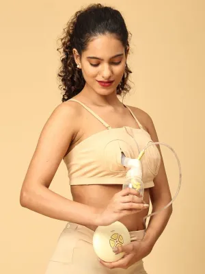 Nursing Pumping Bra Beige-Hand Free