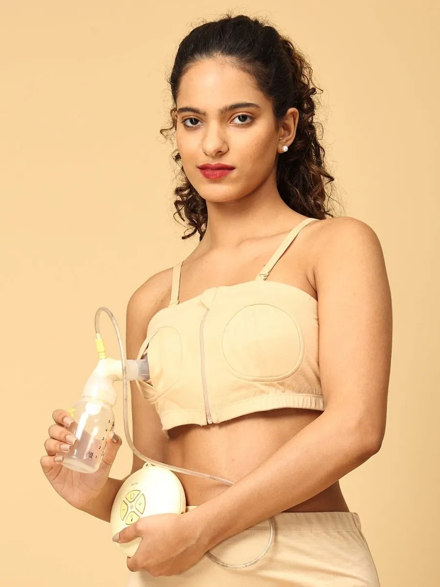 Nursing Pumping Bra Beige-Hand Free