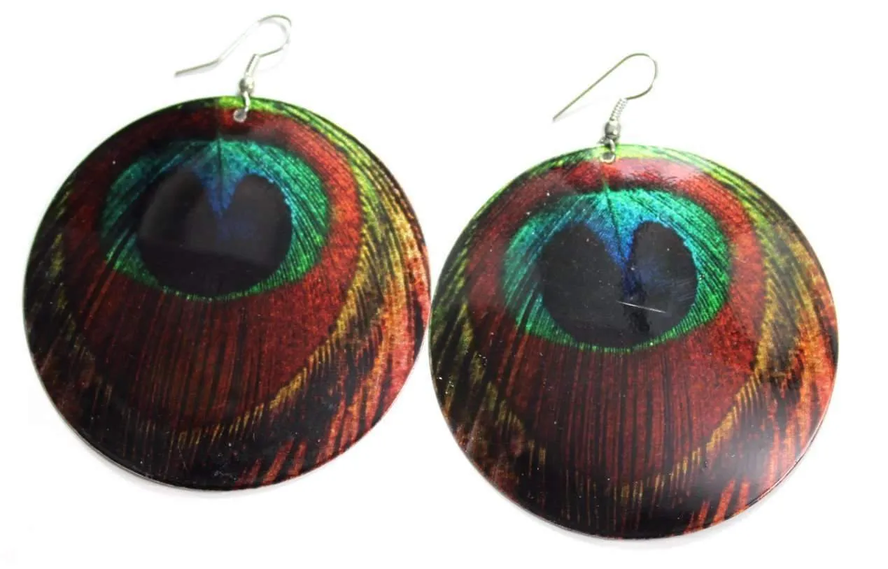 Peacock Feather Art Mother Of Pearl Earrings