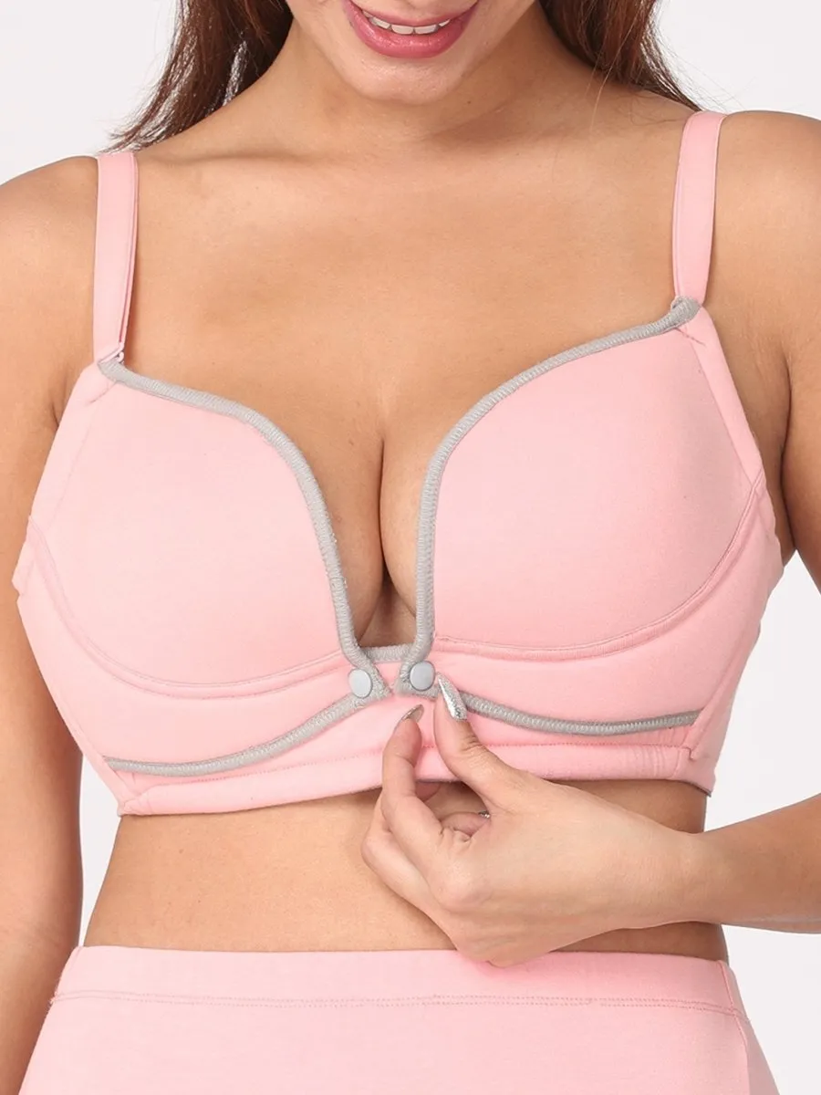 Pink and Grey Front Open Nursing Bra