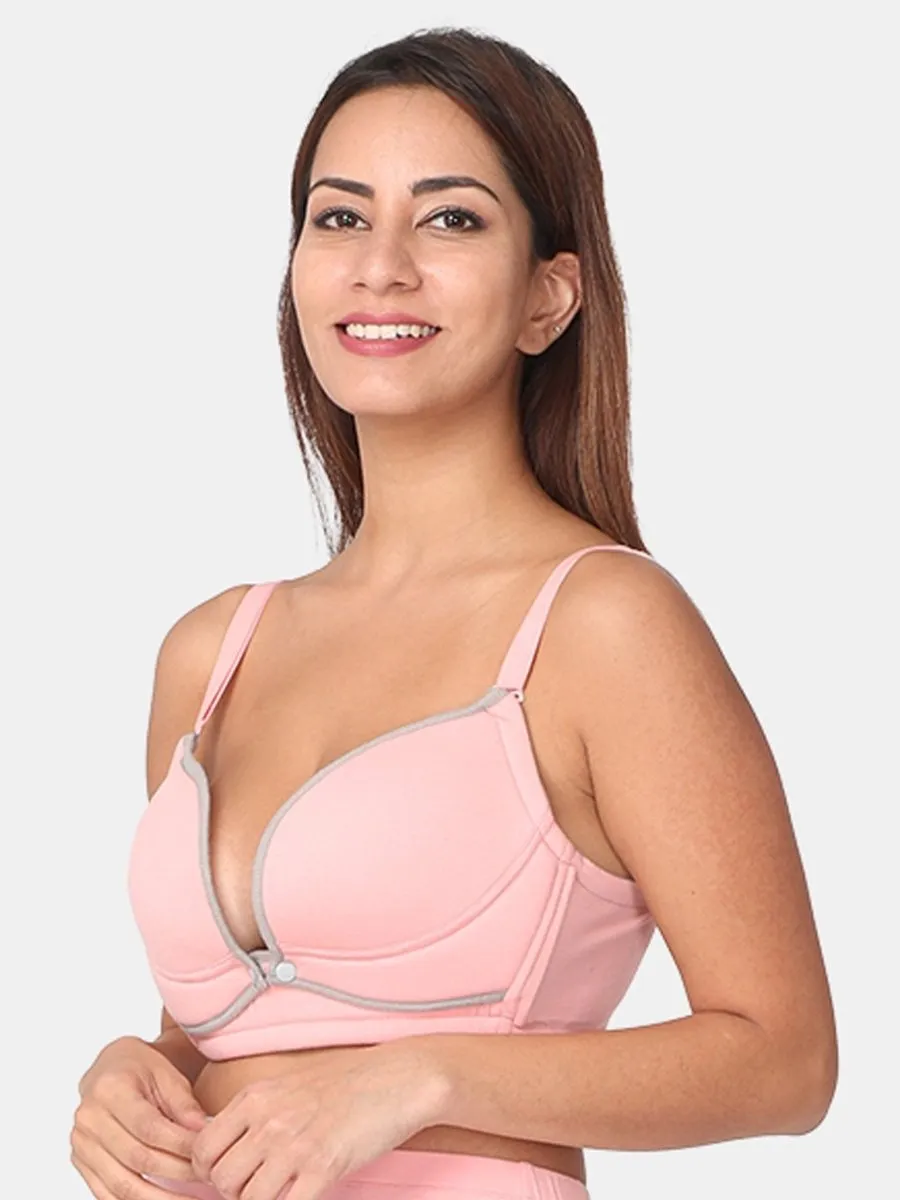 Pink and Grey Front Open Nursing Bra