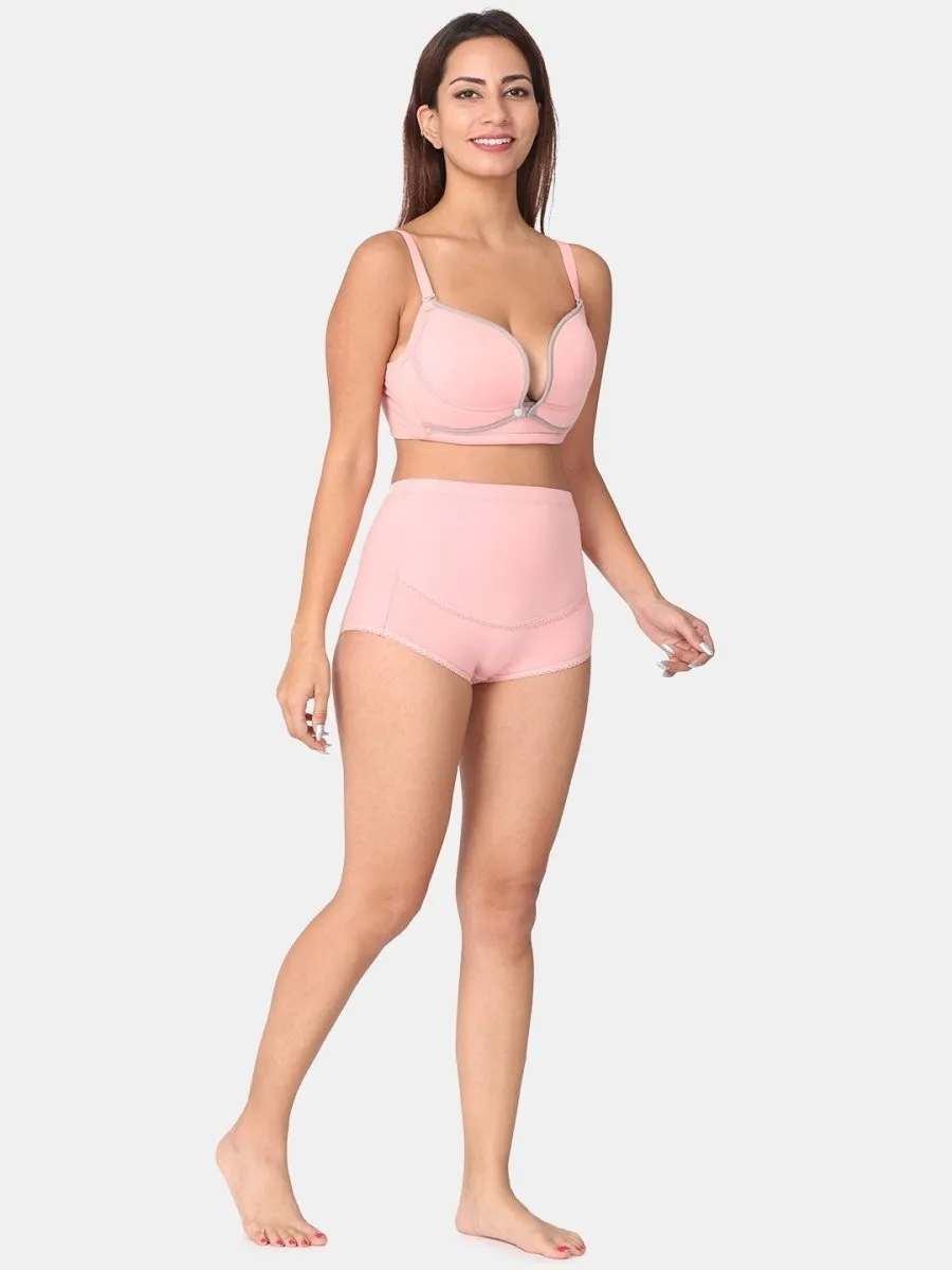 Pink and Grey High Waist Maternity Panty and Front Open Bra