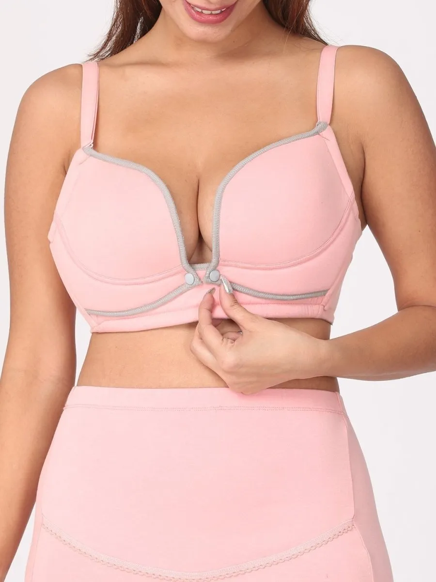 Pink and Grey High Waist Maternity Panty and Front Open Bra