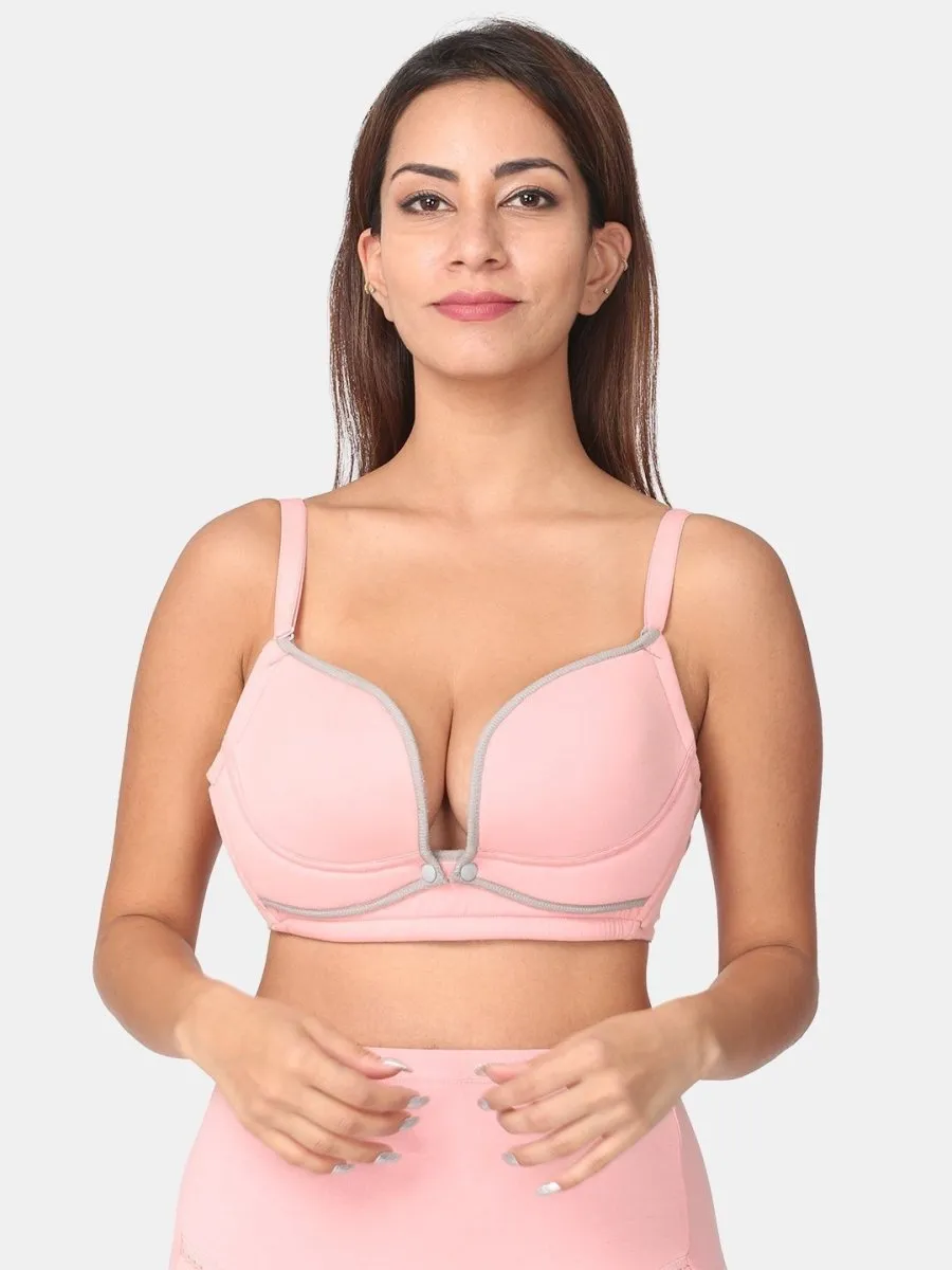 Pink and Grey High Waist Maternity Panty and Front Open Bra