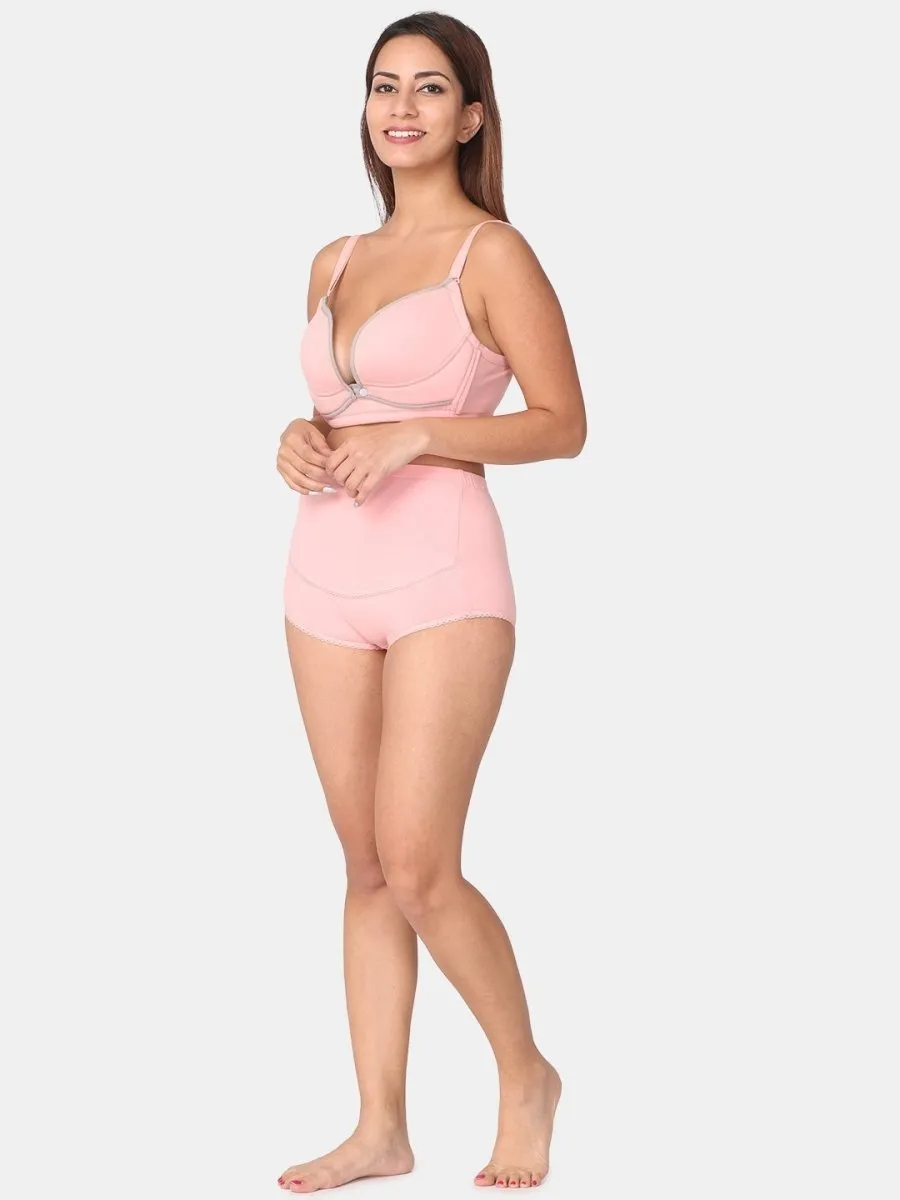 Pink and Grey High Waist Maternity Panty and Front Open Bra