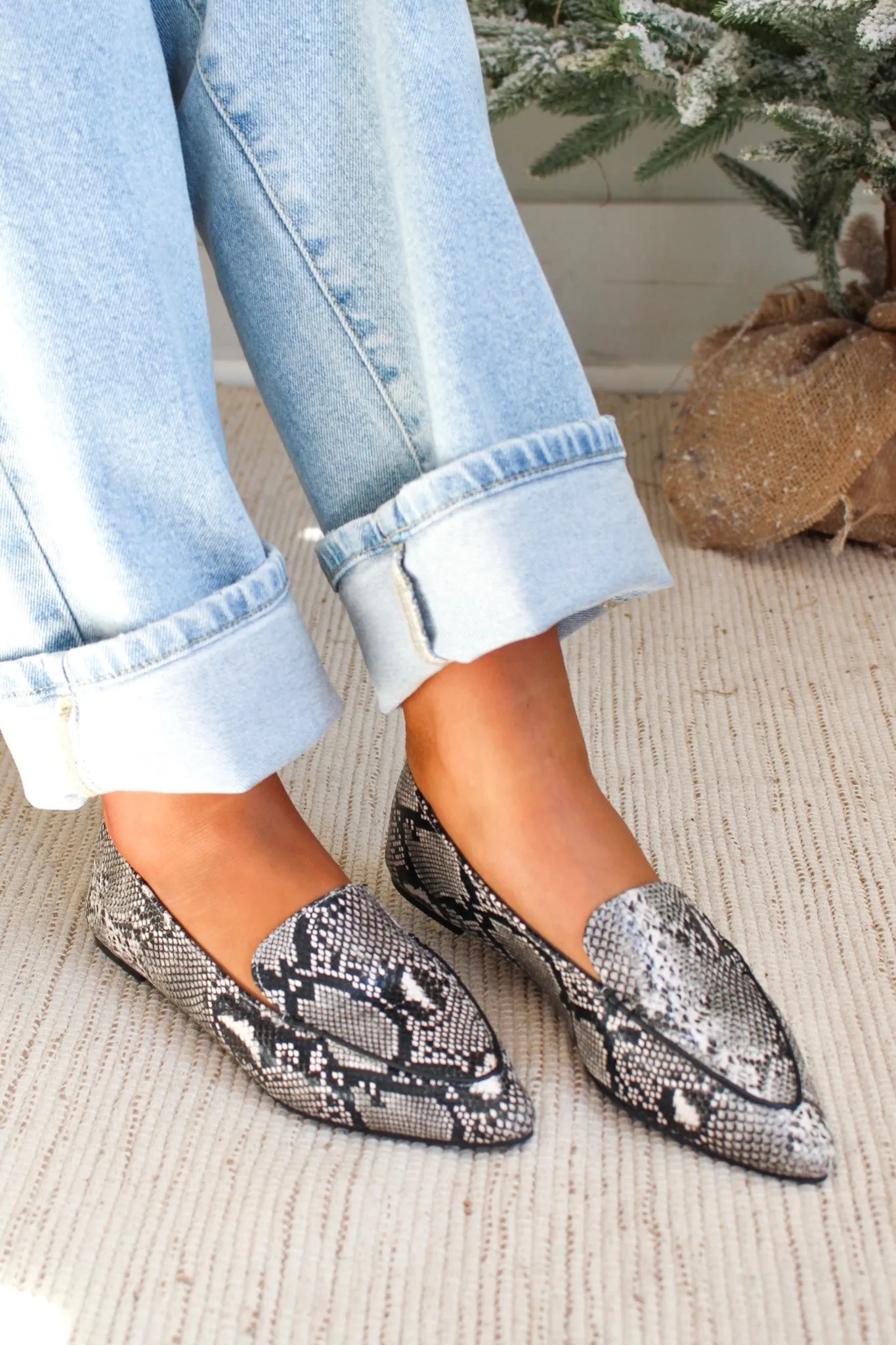 Polished Style Pointed Toe Flat • Snakeskin